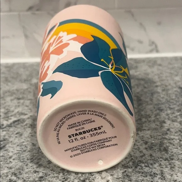 Starbucks Spring Easter Bunny Pink Rainbow Floral Ceramic Tumbler Mug 12 oz - Picture 10 of 12